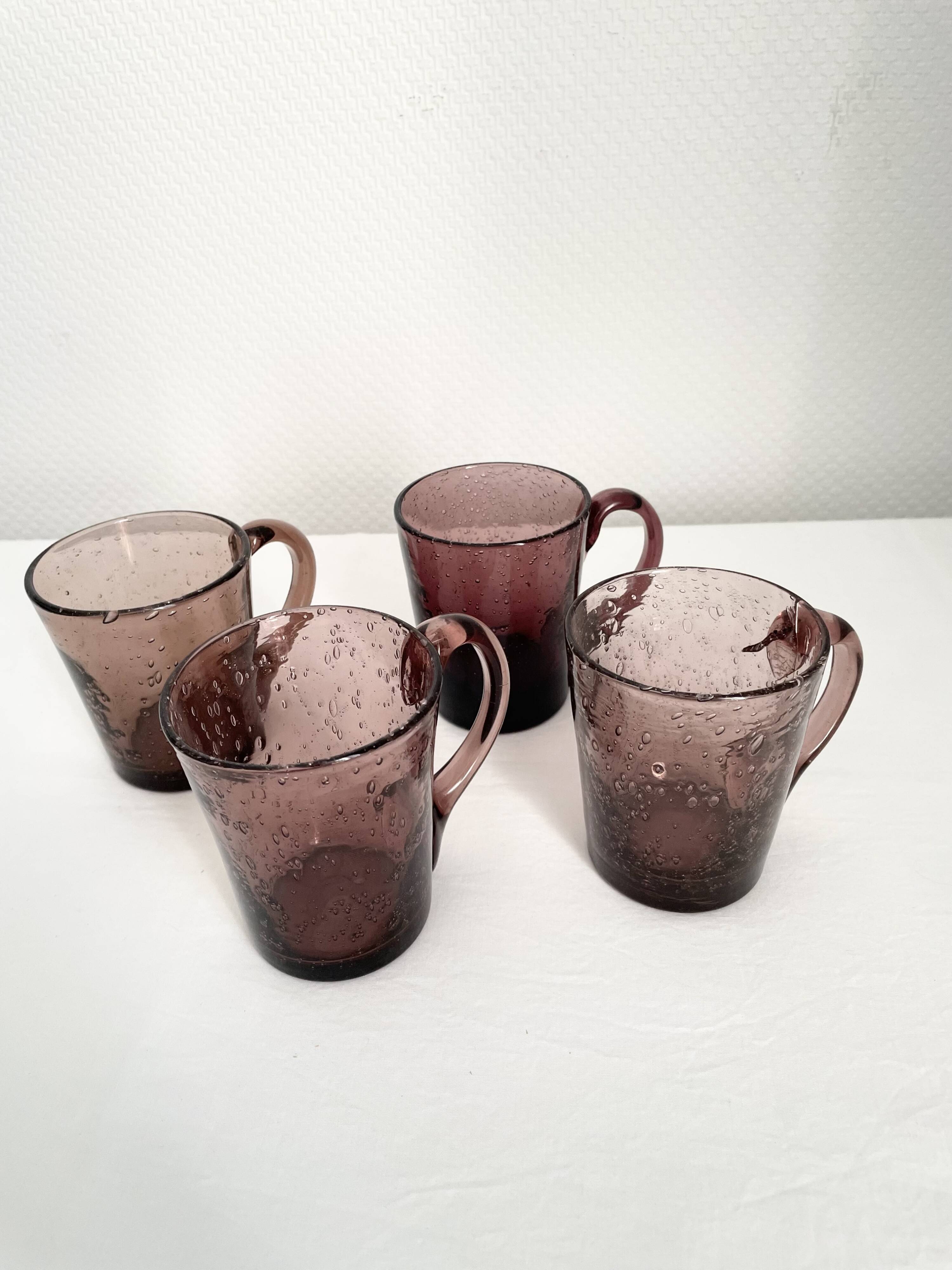 Purple biot blown glass mugs