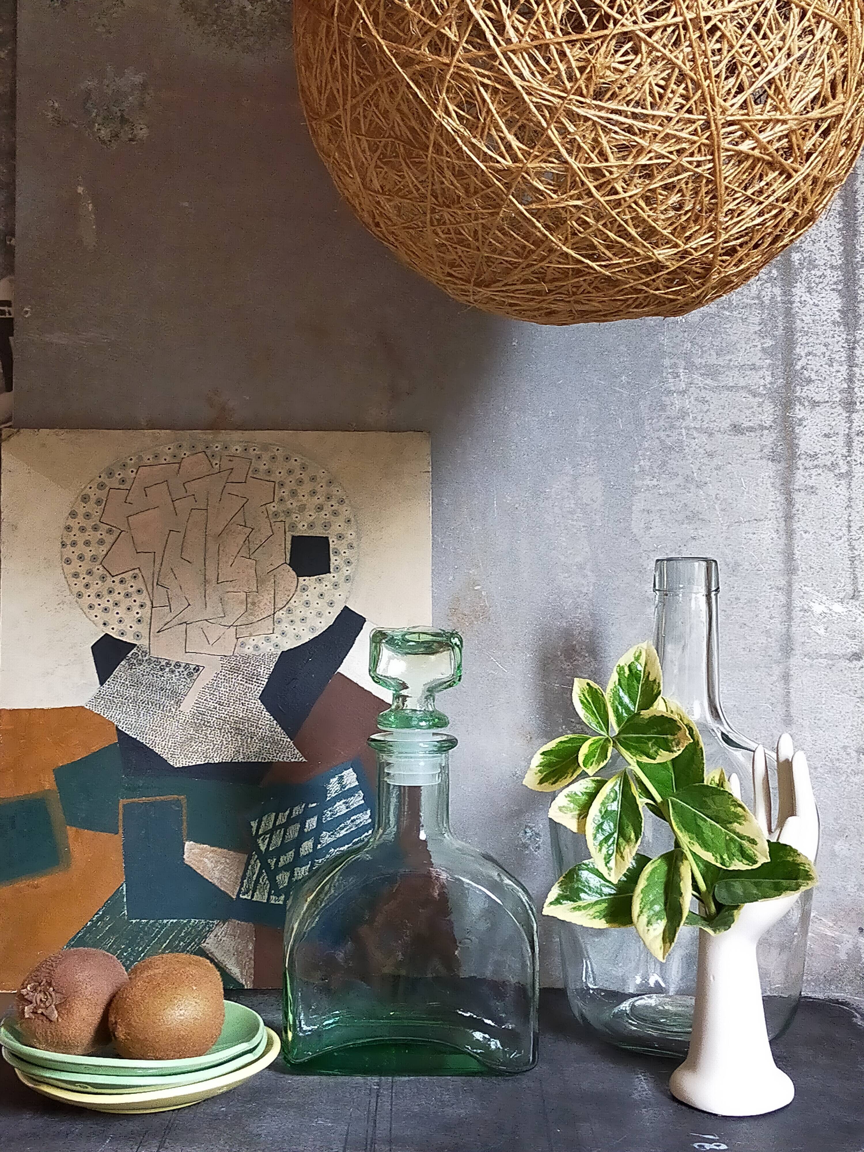 Vintage green glass whiskey decanter