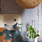 Vintage green glass whiskey decanter