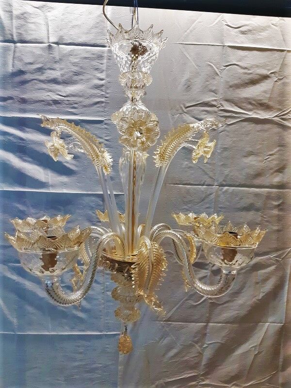 superb great translucent Murano chandelier and gold, old,complete
