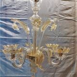 Lustre Murano translucide et or ancien complet