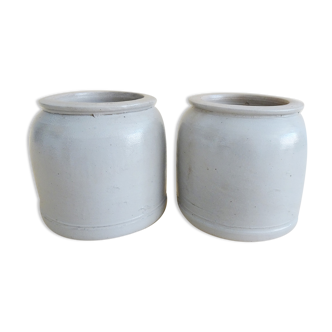 Set of two salt-glazed stoneware pots, ceramic planter, kitchen storage