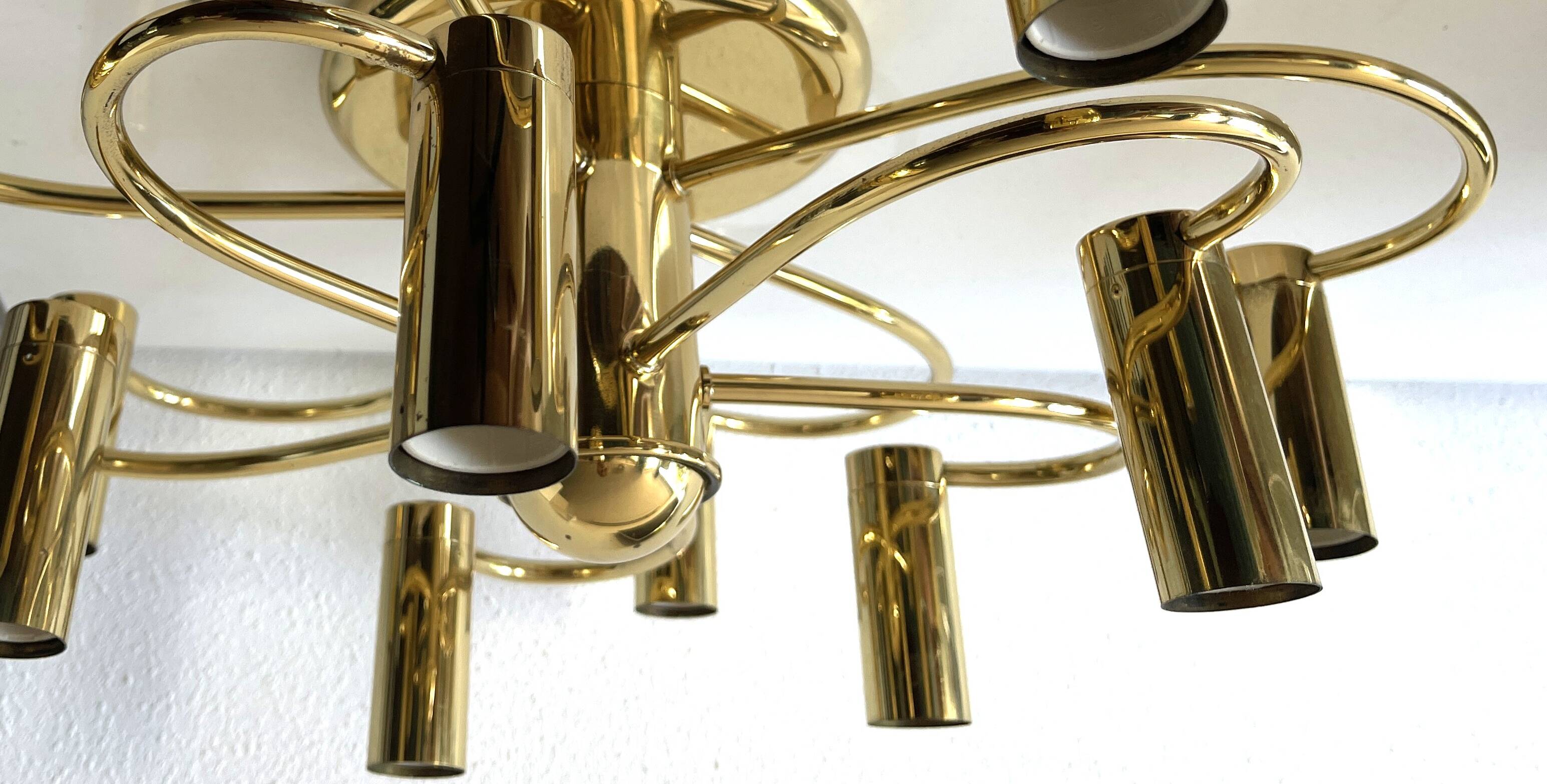 Brass suspension Mid-century 10 arms by Honsel Leuchten