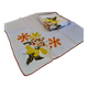 Set of 8 vintage 1970s table napkins with orange and yellow flowers.