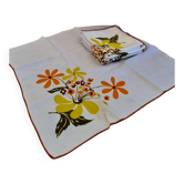 Lot de 8 serviettes de table vintage années 70 à fleurs orange et jaunes