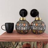 Pair of faceted globe wall sconces