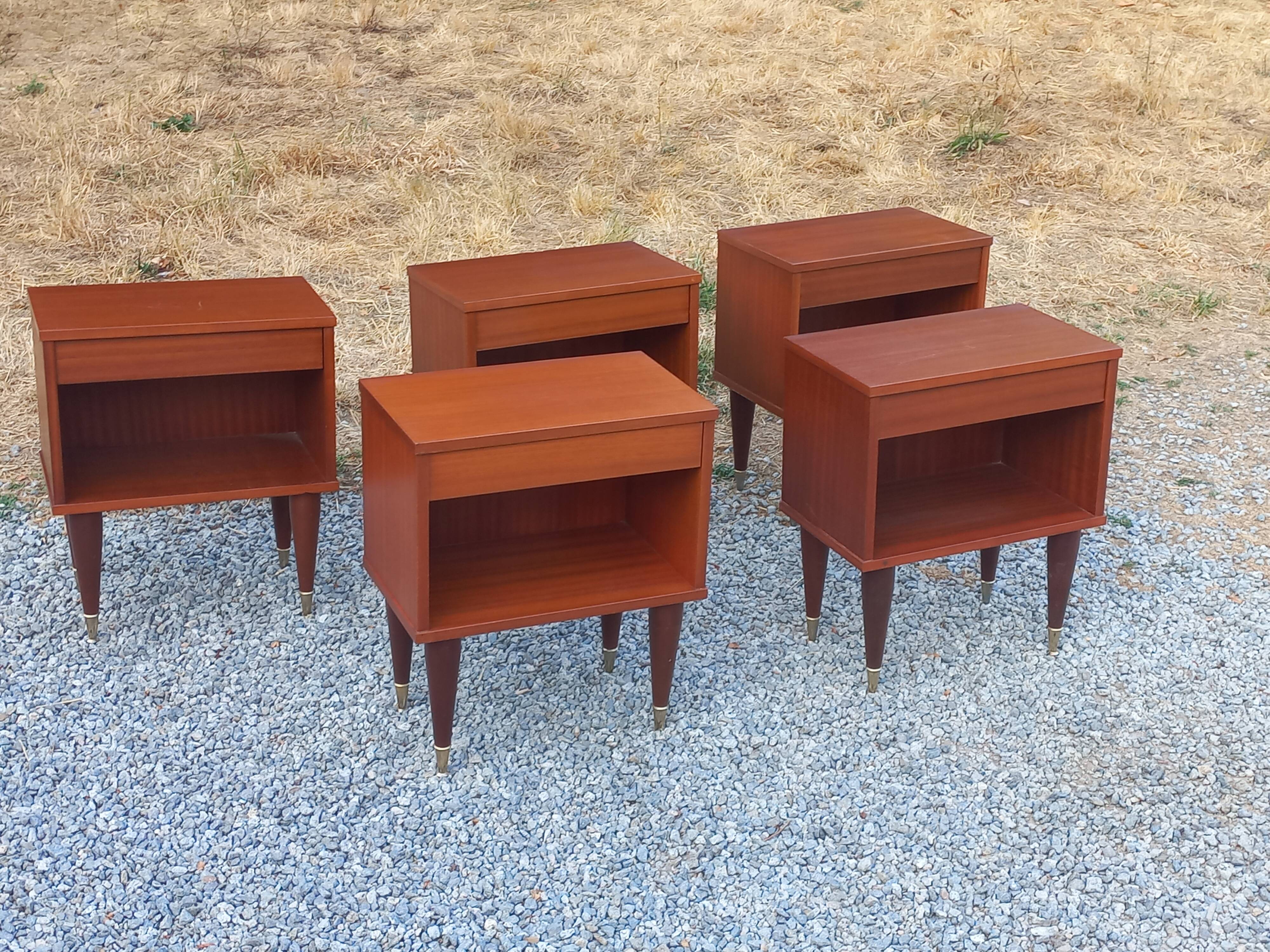 Set de 5 chevets vintage en acajou des années 60
