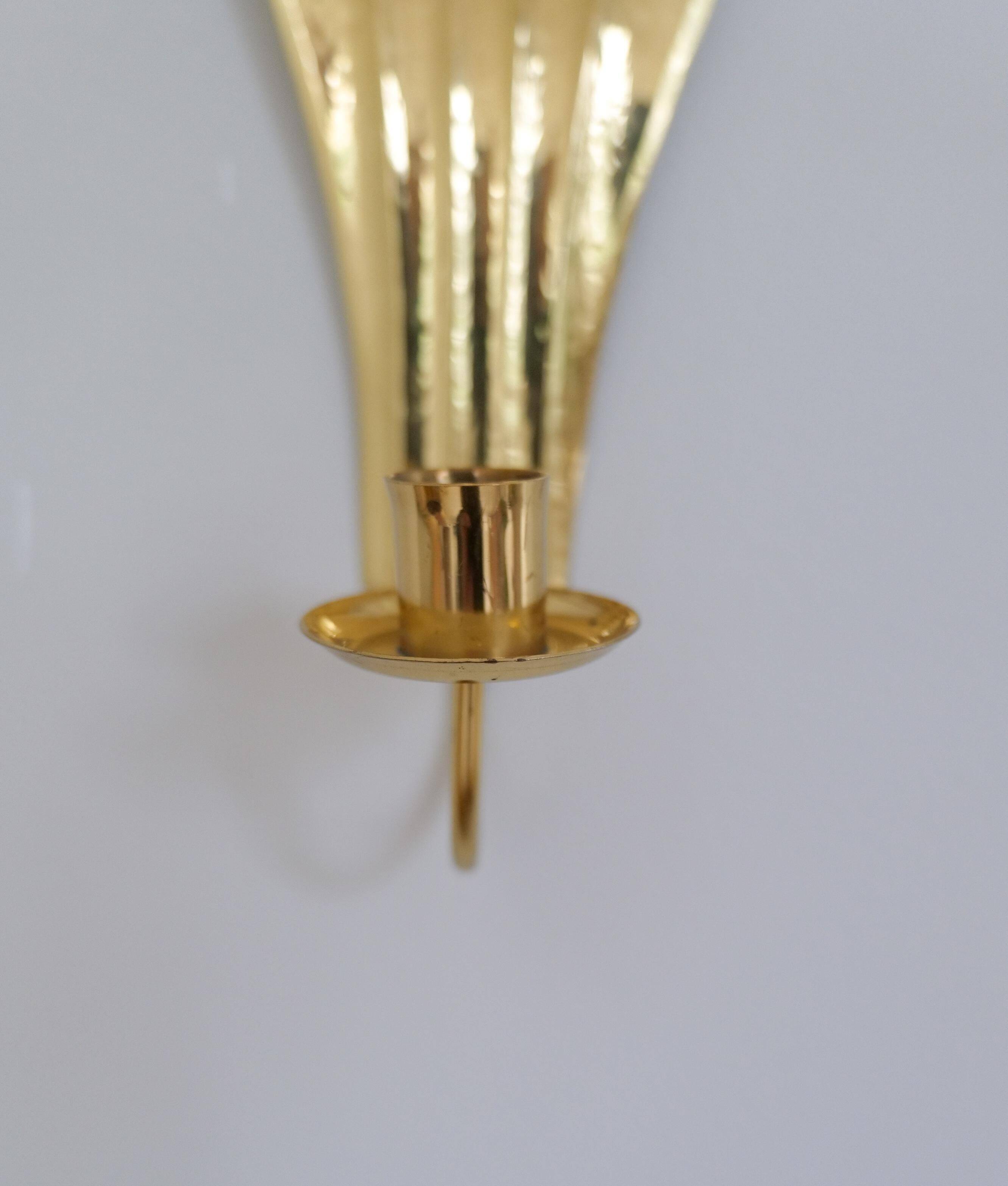 Bougeoirs Muraux en Laiton Holmström, Arvika, Suède, Années 1950