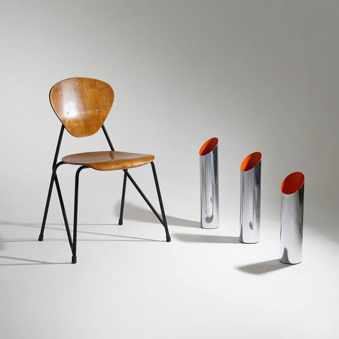 3 chrome-plated metal umbrella stands, 1970s