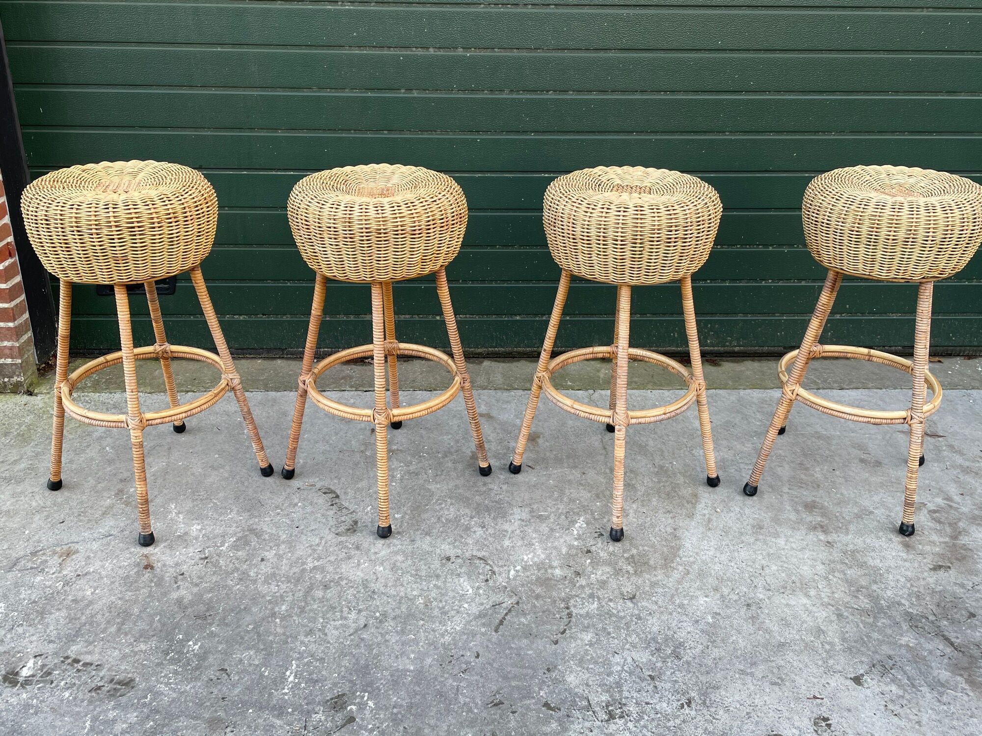 Set of four vintage rattan bar stools 1960 Nederland Design