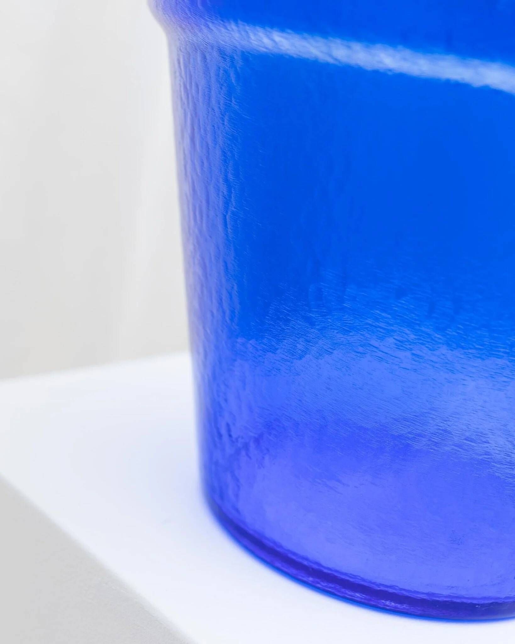 Large Vintage Deep Blue Glass Flower Pot with Textured Surface – Mid-Century Italian Glass, 1970s
