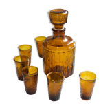 Ensemble carafe et verres à liqueur ambré