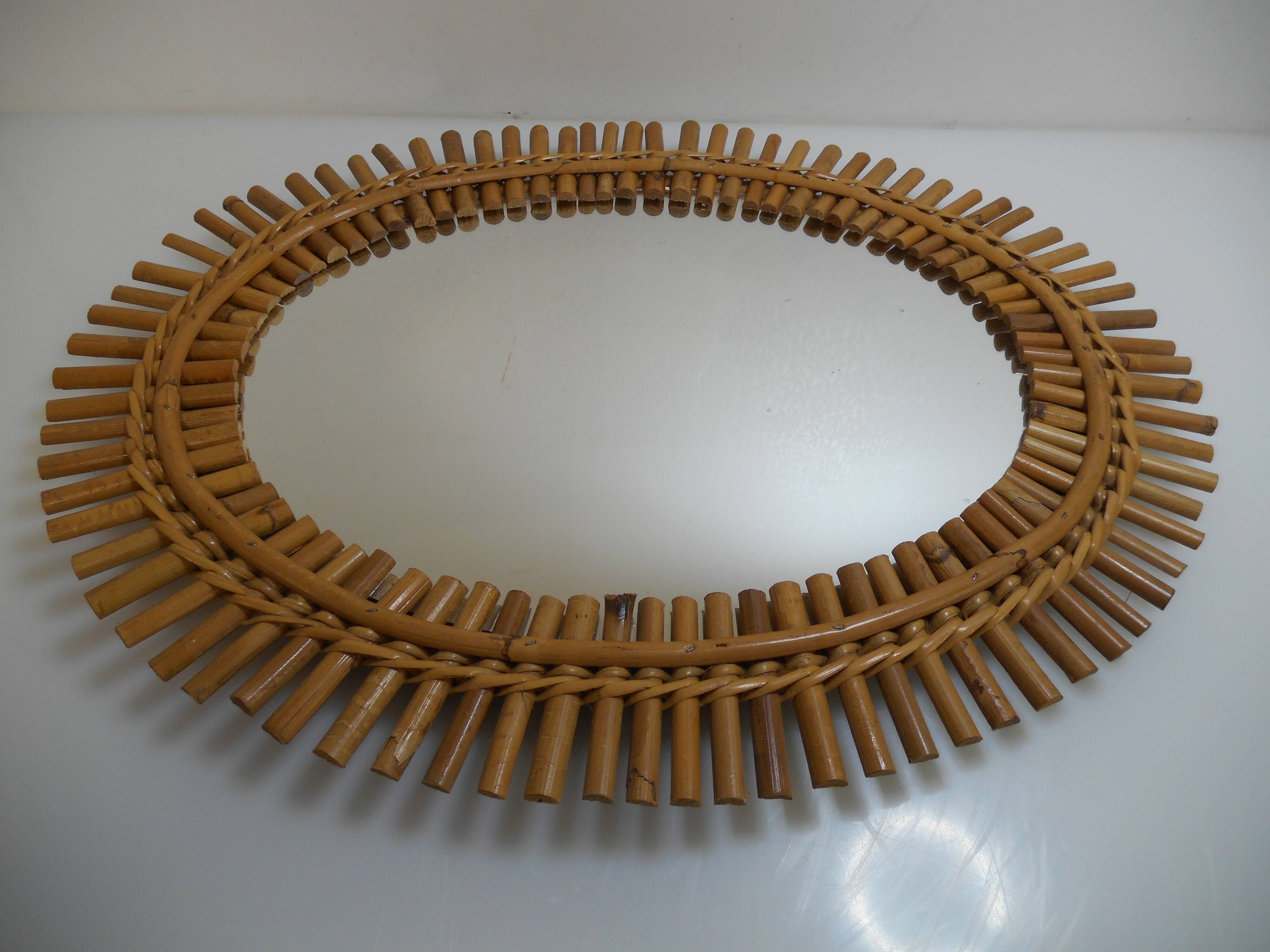 Oval sun bamboo and rattan mirror 60x48cm