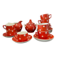 Coffee service, orange earthenware cups from Digoin Sarreguemines.