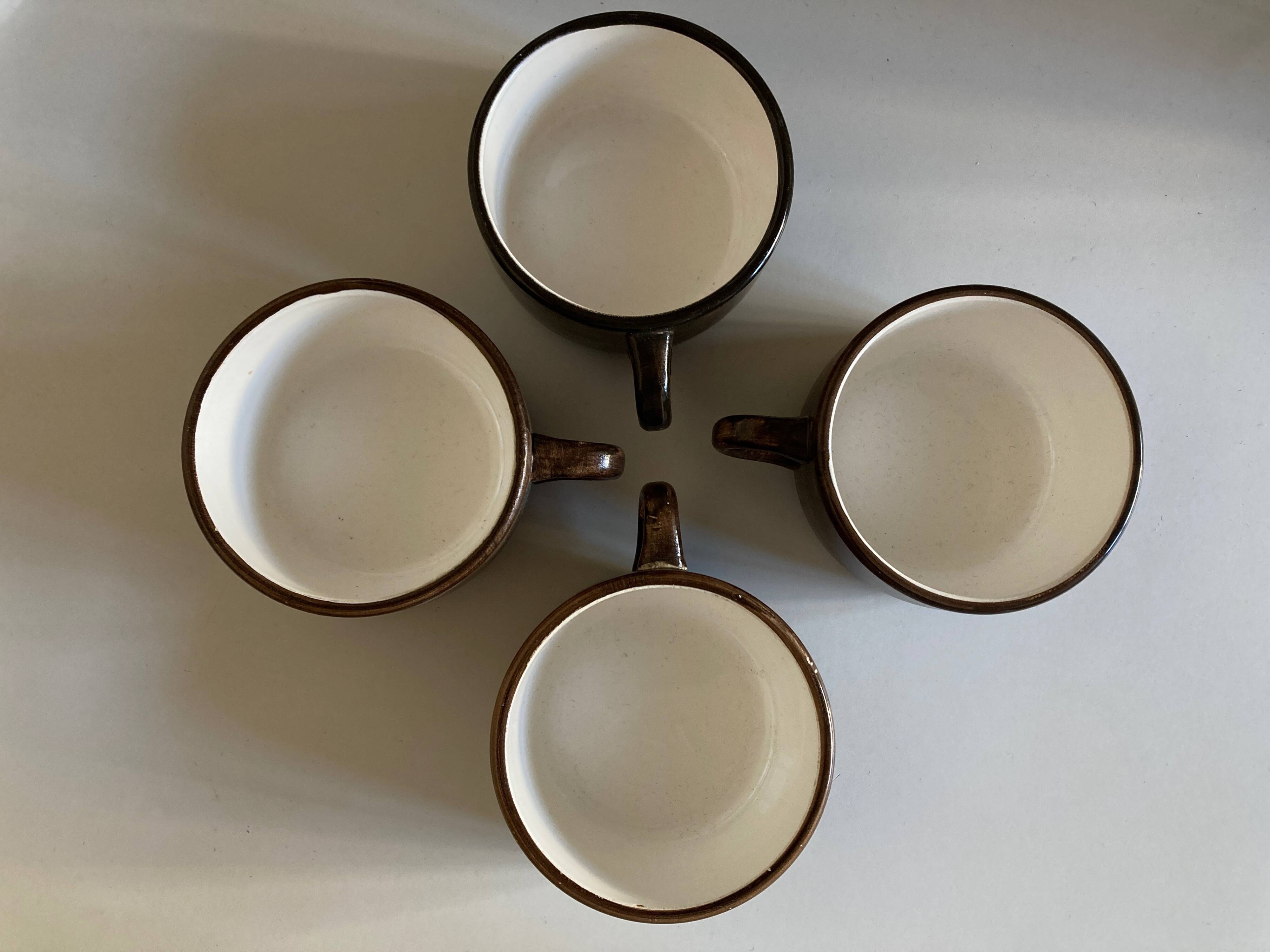 Set de 4 tasses déjeuner Salins décor bois 1970