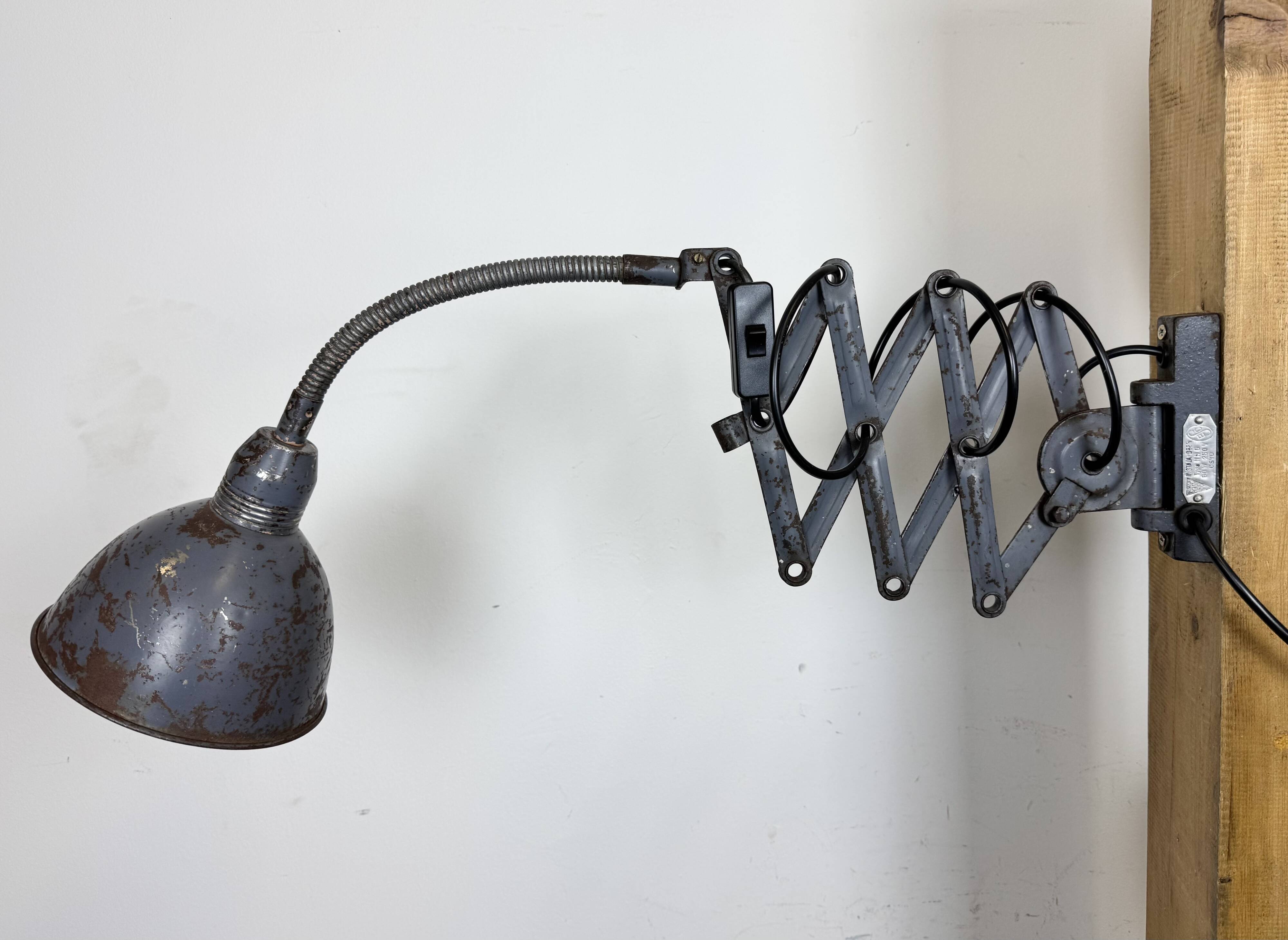 Grey Industrial Scissor Wall Lamp from Elektroinstala, 1960s
