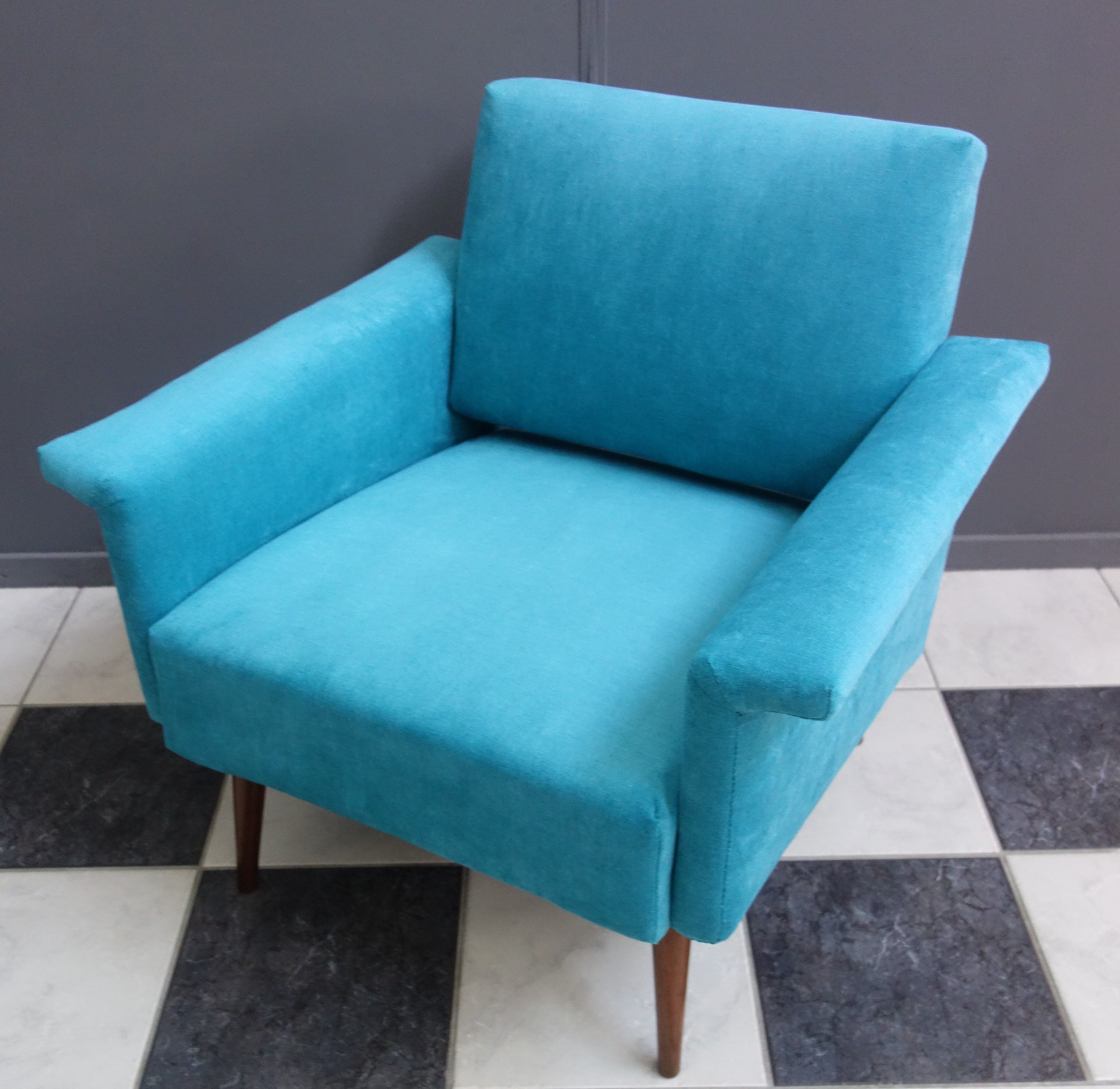 Blue velvet armchair 1960s