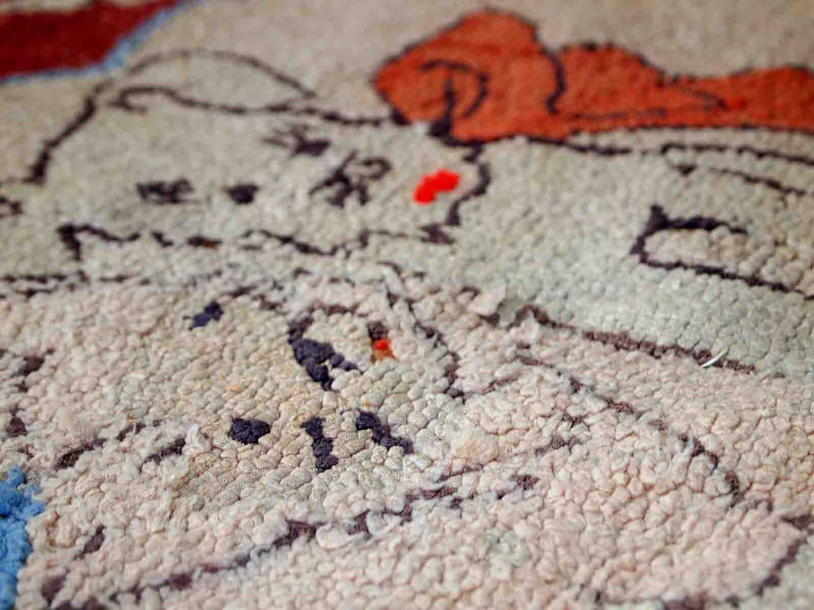 Old American Carpet Hooked handmade 55cm x 87cm 1930s, 1C458