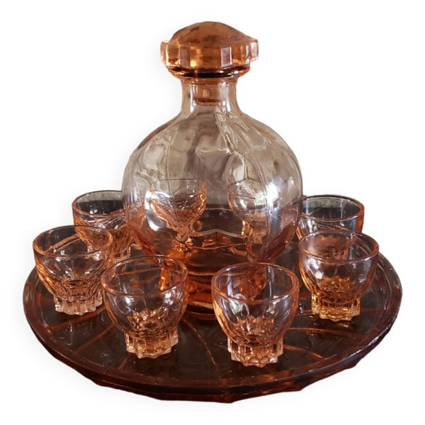 Service complet à liqueur en verre rose