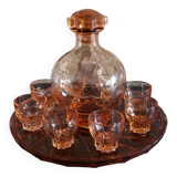 Service complet à liqueur en verre rose