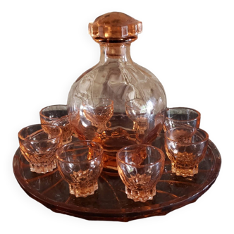 Complete pink glass liquor service