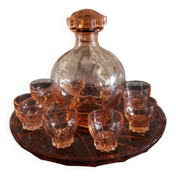 Complete pink glass liquor service
