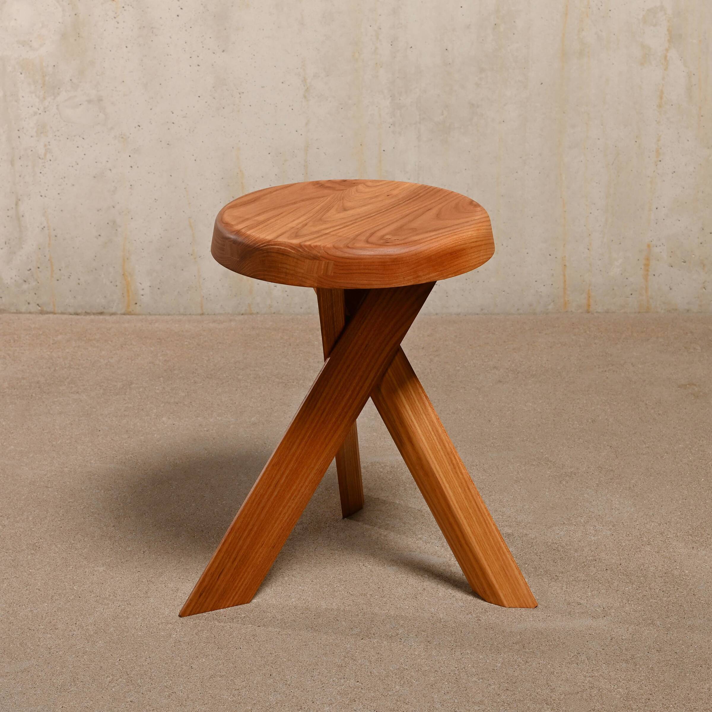 Pierre Chapo Stool S31 'Model A' in solid Elmwood, France