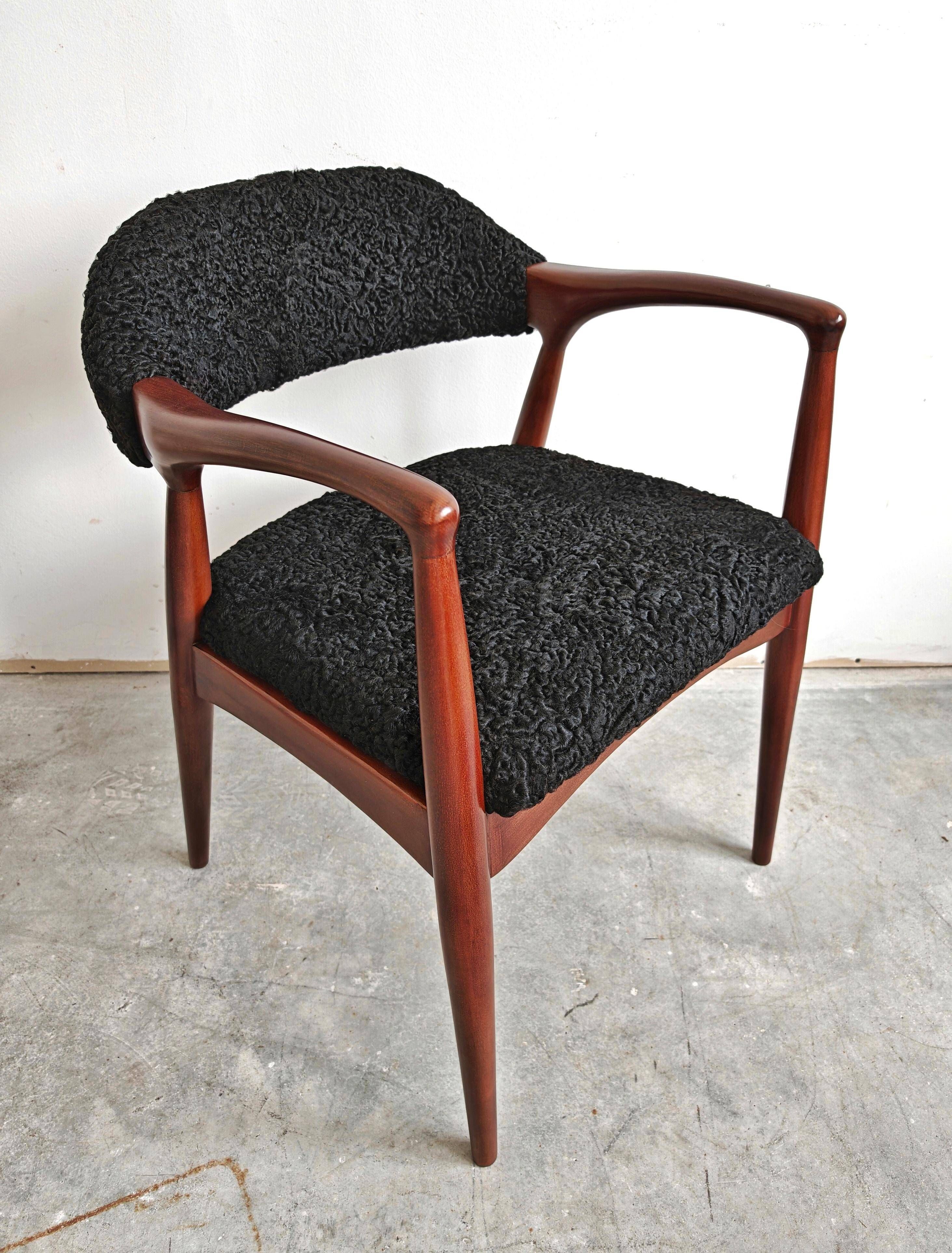 Mid Century Modern armchair in astrakhan lambskin, Yugoslavia 1960s