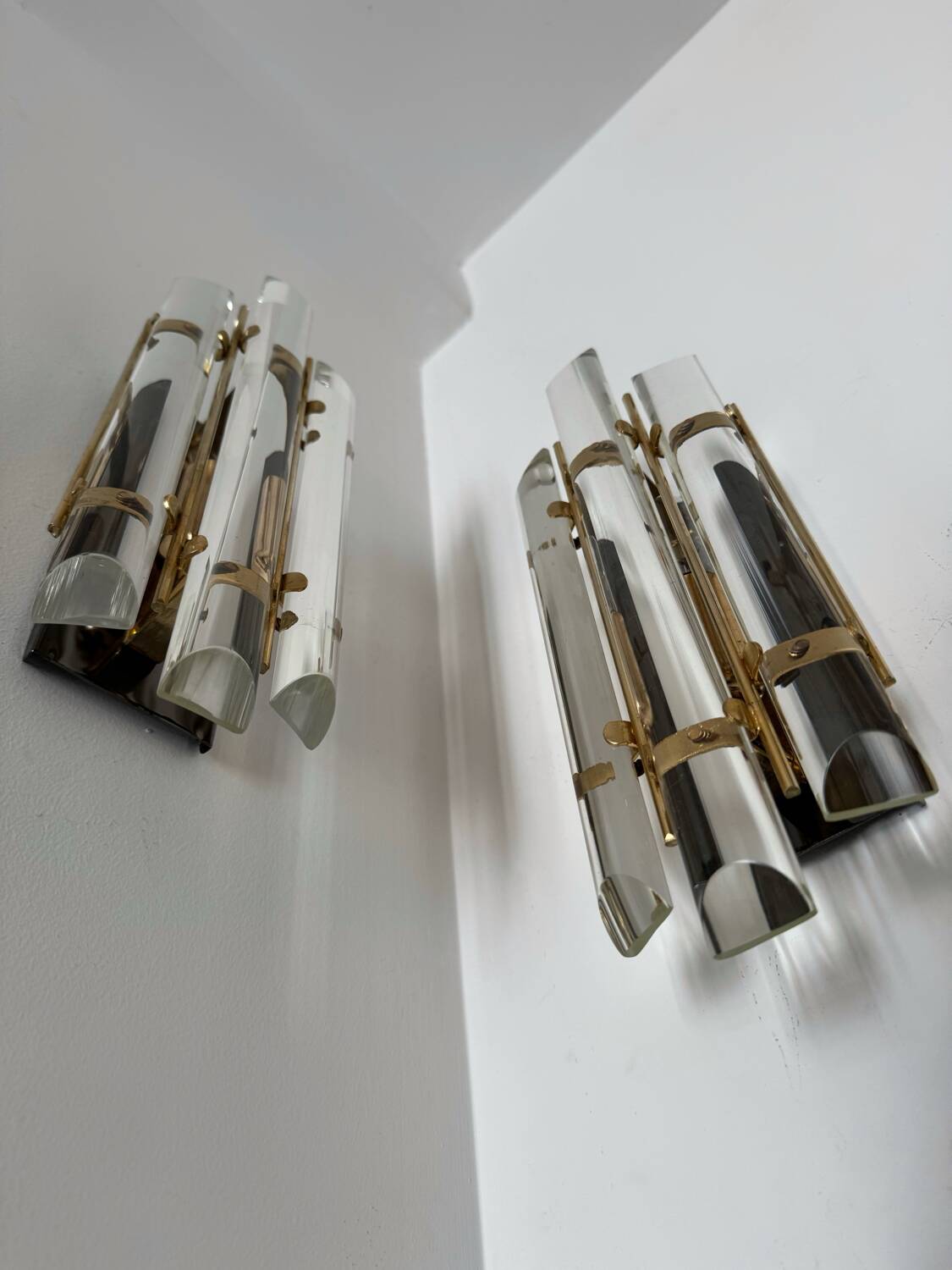 Crystal baguette wall lights from the 80s