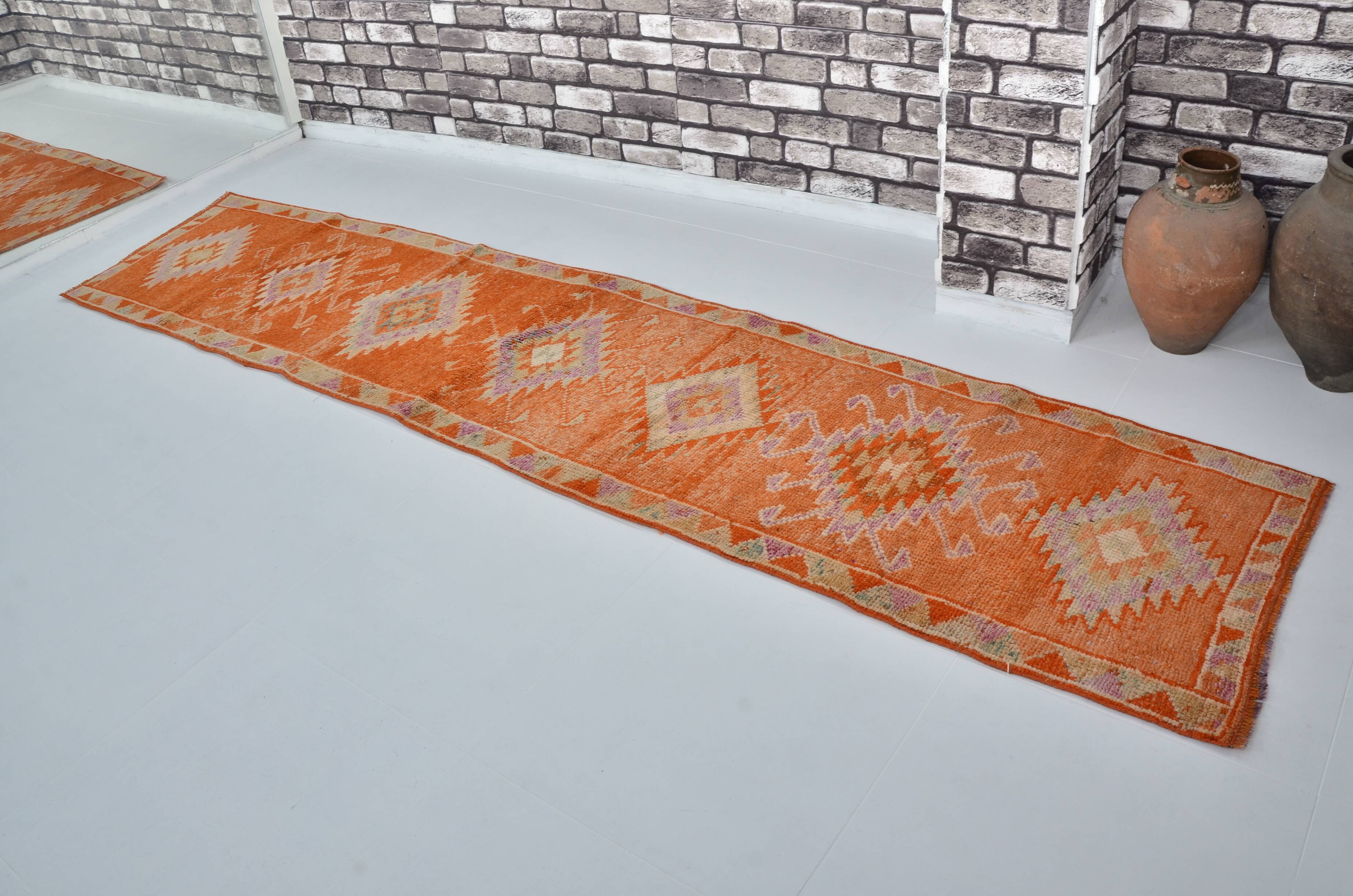Unique Motif Vintage Wool Runner Rug sku 2120
