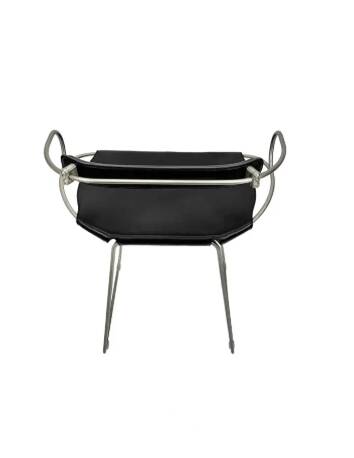 Organic sculptural bar stool c. Backrest Old Silver Steel and Black Leather