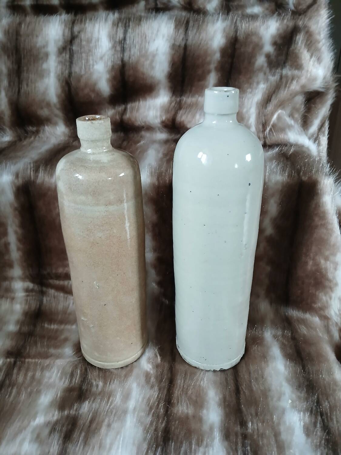 2 old glazed stoneware bottles