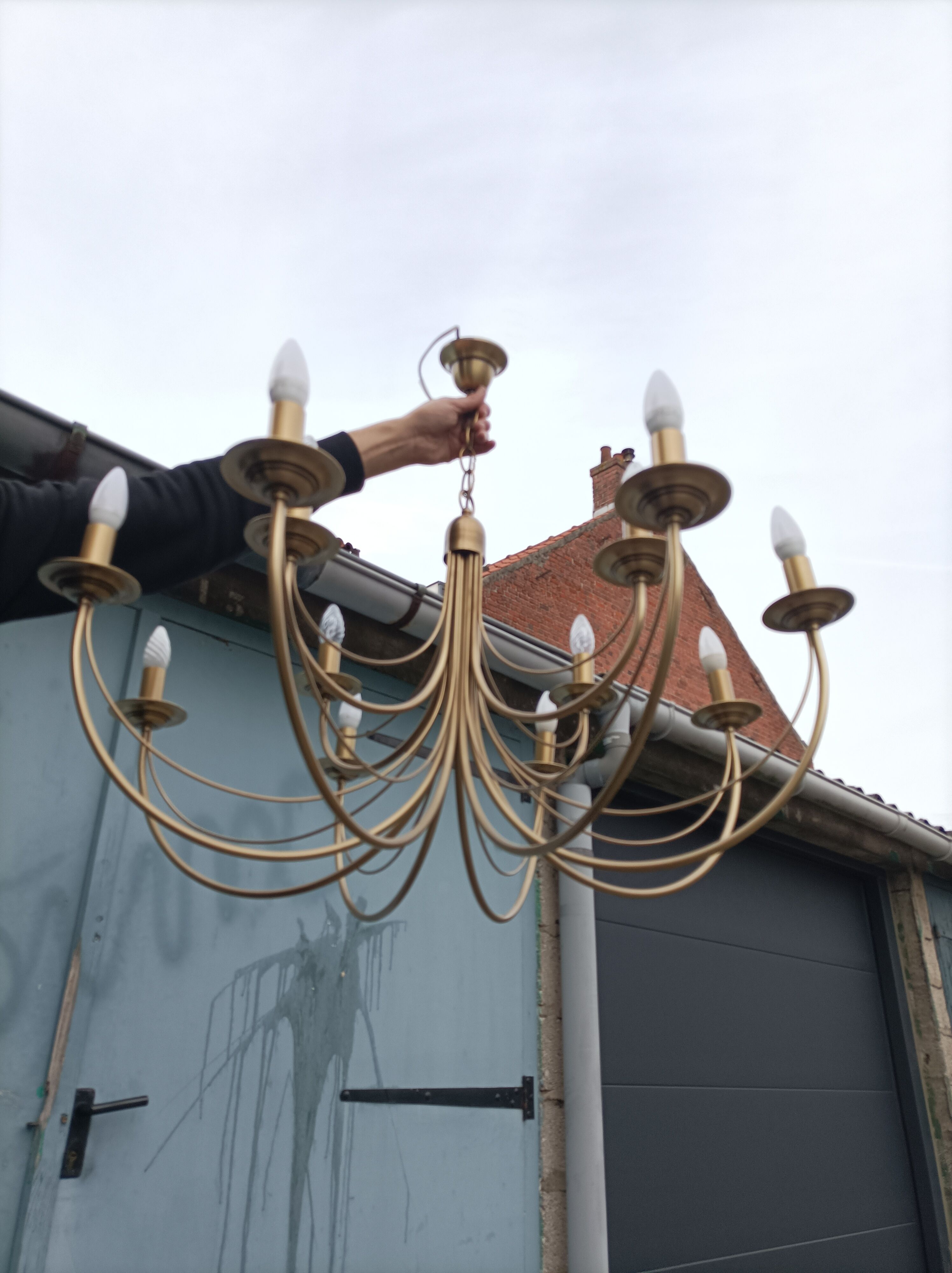 Old chandelier 12 lamps vintage brass lights