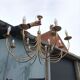 Old chandelier 12 lamps vintage brass lights