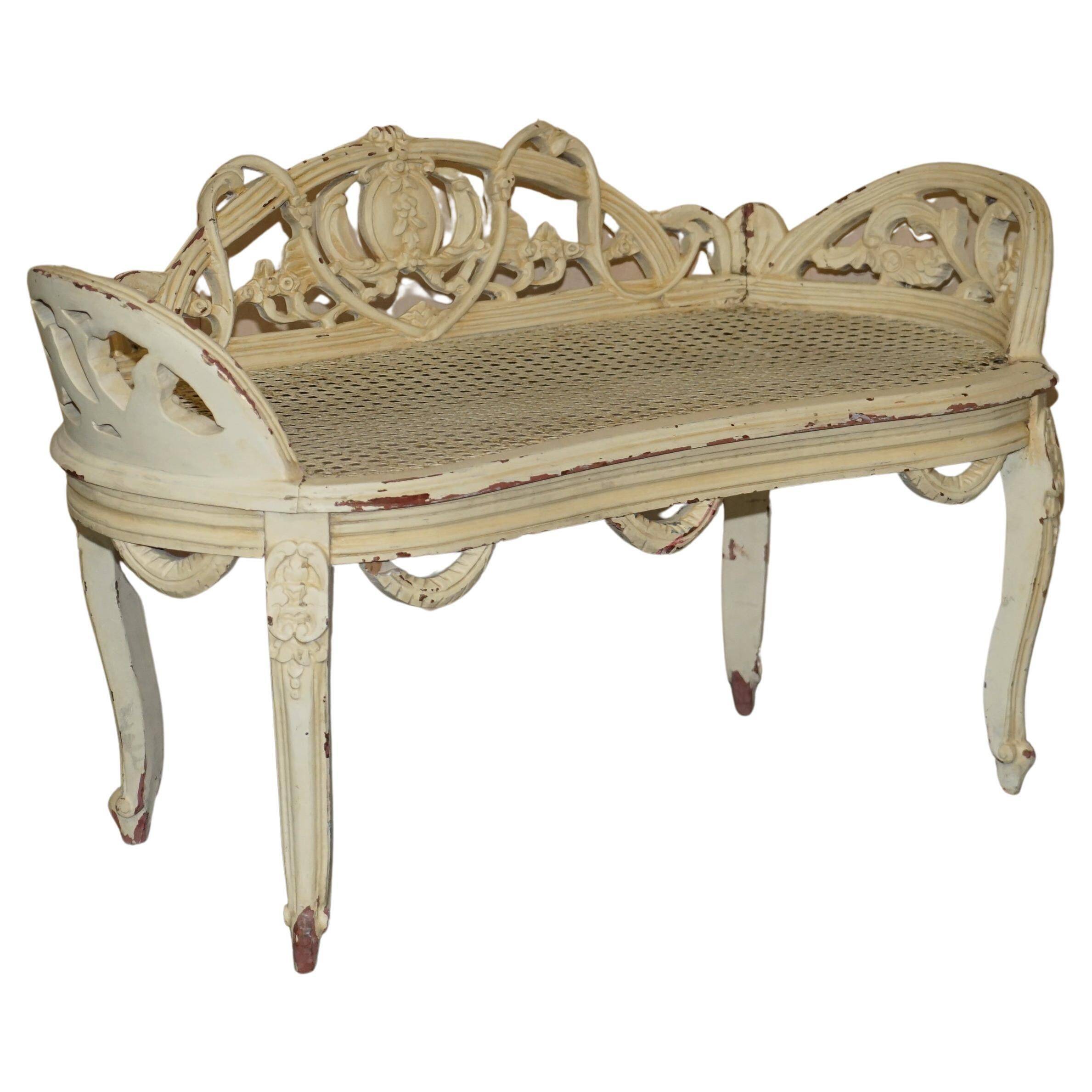 Antique French bergère window bench shabby chic