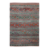 6x9 Blue & Green Striped Kilim Rug, 180x271Cm