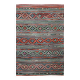 6x9 Blue & Green Striped Kilim Rug, 180x271Cm