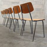 Set of 6 Czech chairs "Kovonac" school type, chrome and wood 1960