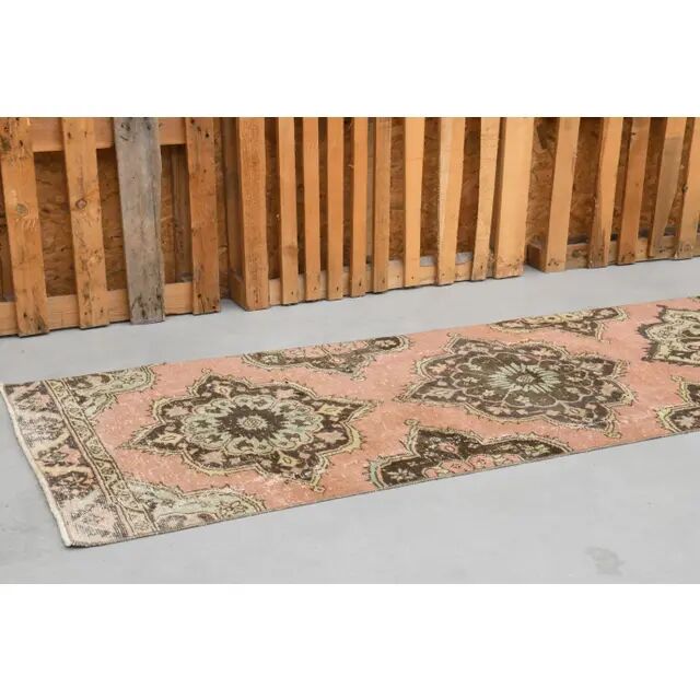 1970s Vintage Turkish Hand-Knotted Wool & Cotton Orange Runner Rug 81x386