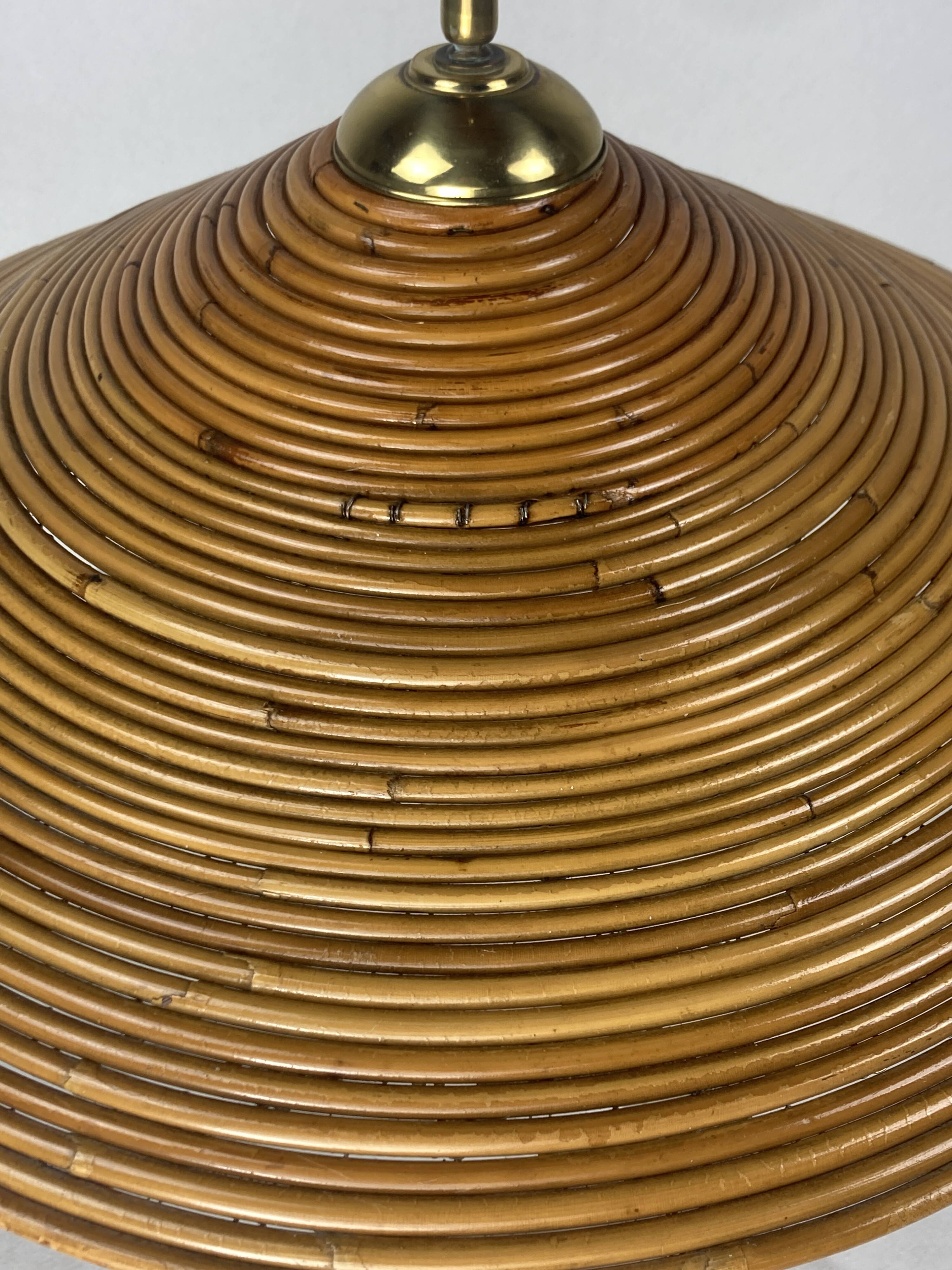 Pencil Split Reed, Rattan, Bamboo & Brass Pendant Lamp, 1970s