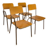 Set of 2 vintage school chairs and 2 armchairs.