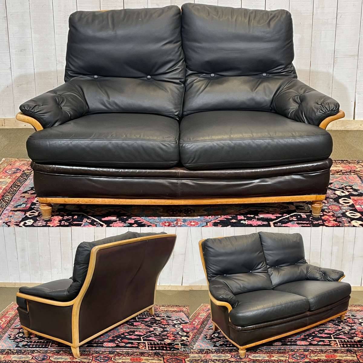 Leather and beech canapé from the 1970s.