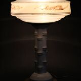 1940s Restored Ceramic Table Lamp with Glass Shade