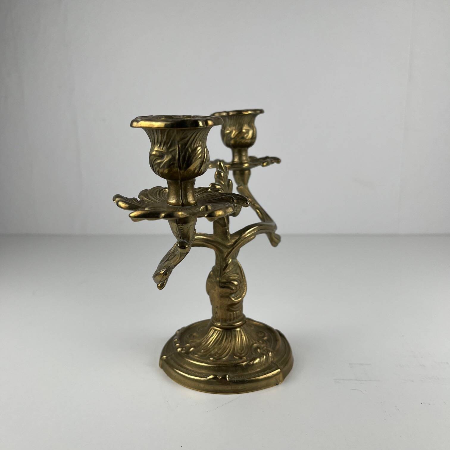 Pair of gilt brass candlesticks with two arms – Louis XV Rococo style