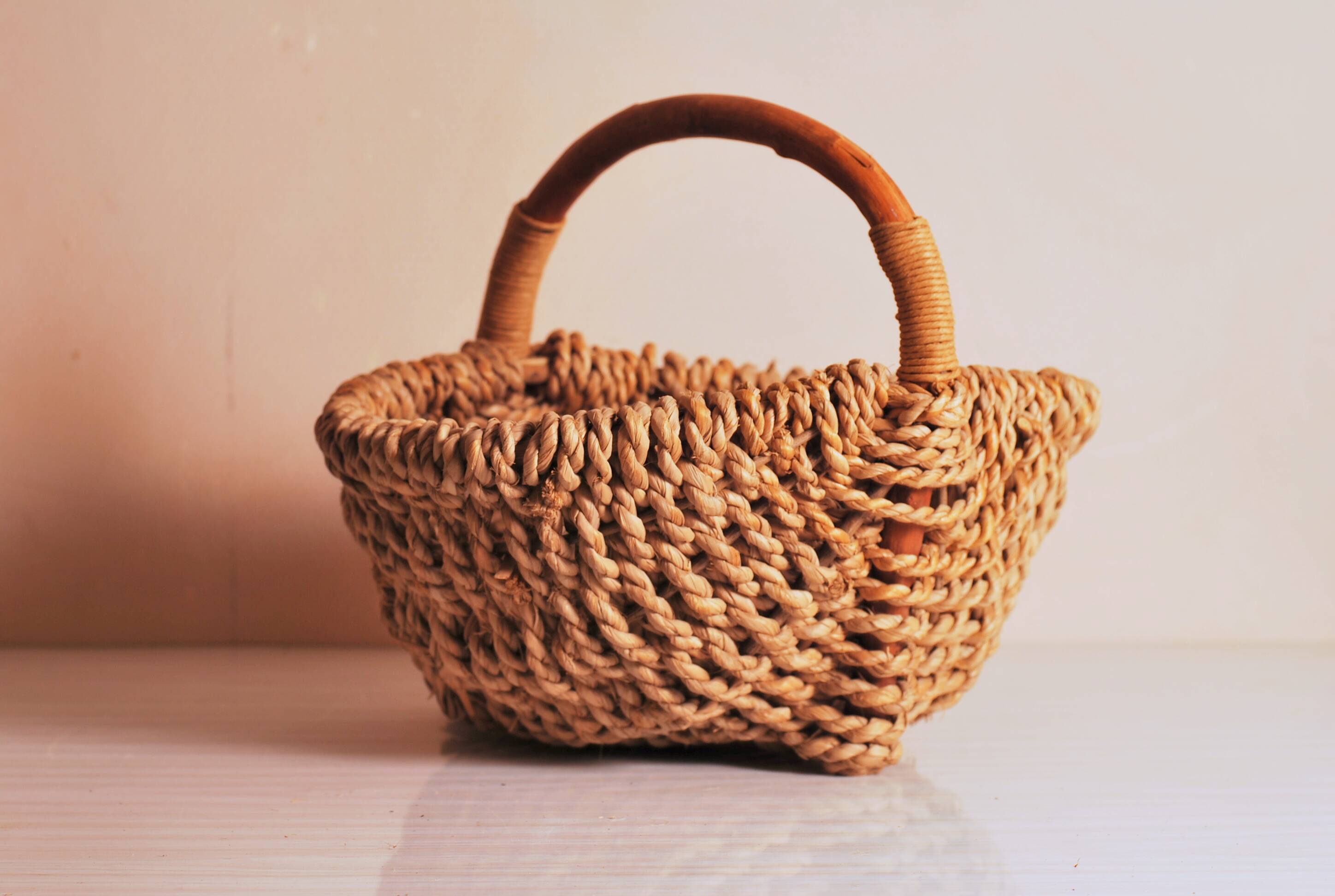 antique french handmade collection basket, woven basket
