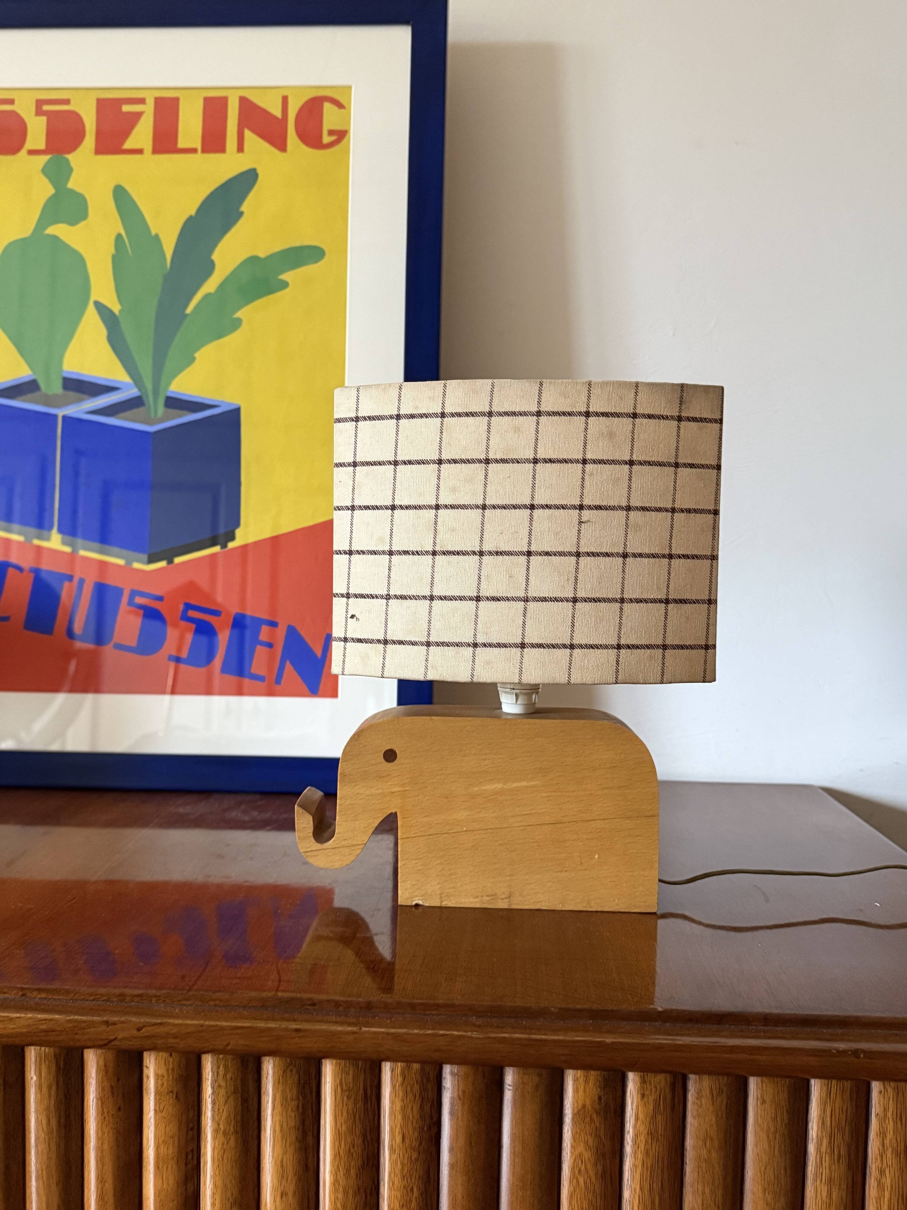 Mid century Modern wood elephant table lamp, Italy circa 1960s