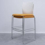 Majencia high stool in orange fabric and white plastic