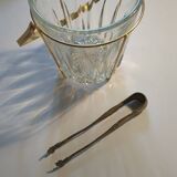 Vintage 1970s glass and metal ice bucket with tongs