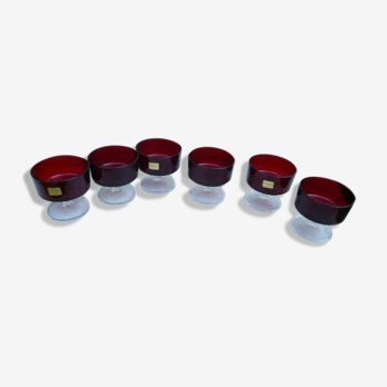 Service of 6 luminarc rubies 70s cups