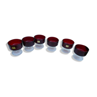 Service of 6 luminarc rubies 70s cups